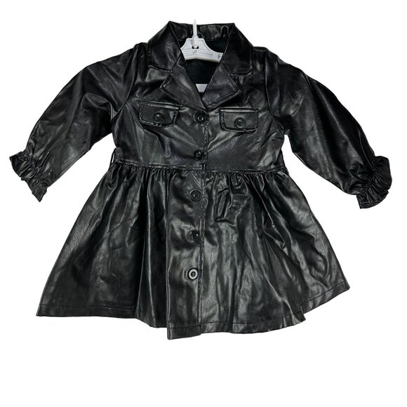 Girls Faux Leather Jacket With Button Detailing & Elastic Cuffs Size 3T - Picture 1 of 4